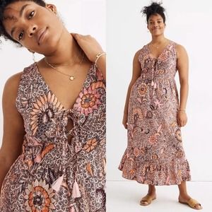 Madewell Lace-Up Ruffle-Hem Midi Dress Bali Blooms